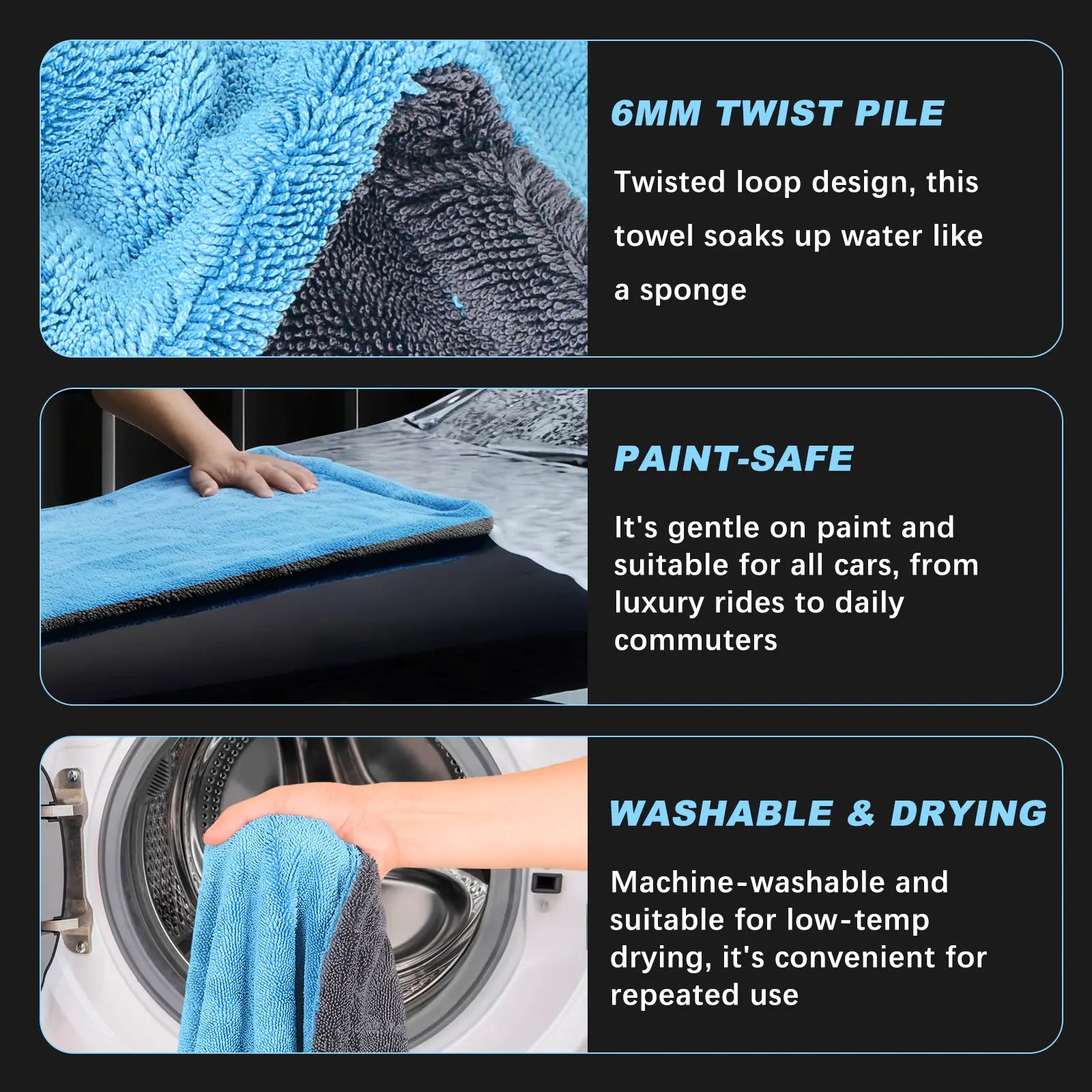 Nowwash 2-Pack 1300 GSM Microfiber Car Drying Towels 36X24 Inch Large Twisted-Loop Cloths for Cars Suvs and Trucks Ultra Absorbent Soft on Paint Streak-Free Performance Durable Double-Sided Design for Detailing Washing and Everyday Vehicle Care