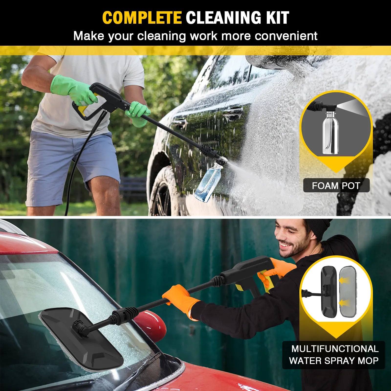 VERVEWAVE Water Pressure Washer for Car, Max. 2400 PSI, Deep-Cleaning Water Pressure, Power High-Pressure Washer with 5-In-1 Nozzles and Foam Pot, Vehicle, Fence, Furniture