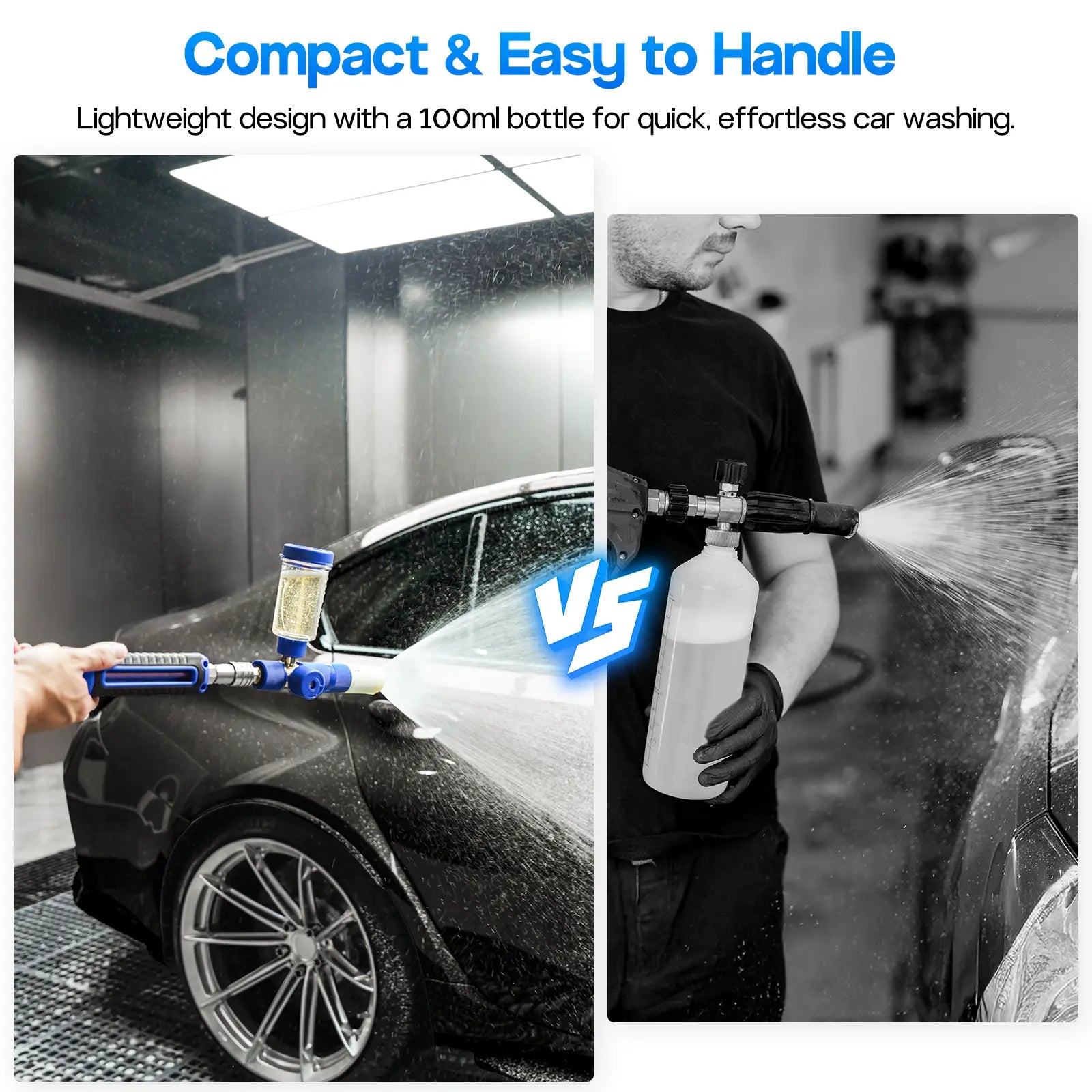 Concentrate Foam Cannon with 100Ml Bottle, No Dilution Needed Car Wash Foam Sprayer, Adjustable Foam Concentration, 360° Rotatable Spray Nozzle, Standard 1/4" Brass Connector, Lightweight & Easy to Handle