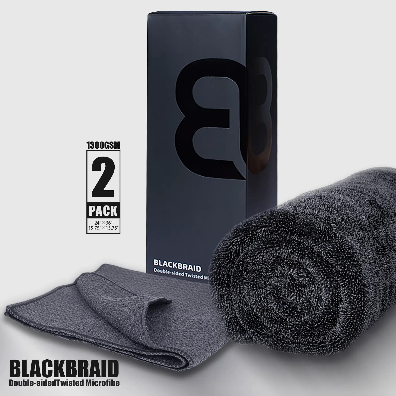 BLACKBRAID 1300GSM Twisted-Loop Car Drying Towel Set - Ultra-Absorbent Microfiber, Scratch-Free, Quick-Dry, Machine Washable, 2-Piece Professional Drying System