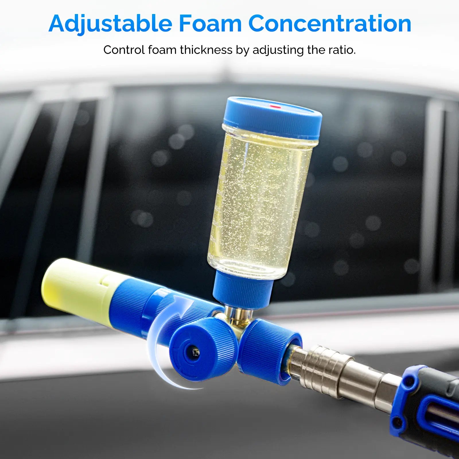 Concentrate Foam Cannon with 100Ml Bottle, No Dilution Needed Car Wash Foam Sprayer, Adjustable Foam Concentration, 360° Rotatable Spray Nozzle, Standard 1/4" Brass Connector, Lightweight & Easy to Handle