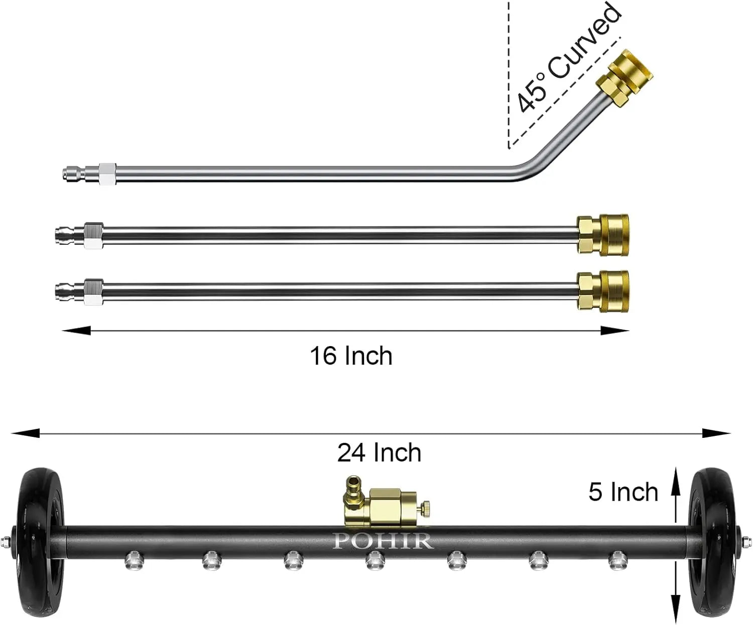 Pressure Washer Undercarriage Cleaner,24 Inch Undercarriage Washer,Hydraulic Powered under Car Cleaner with 3 Straight Extension Wands,4000Psi