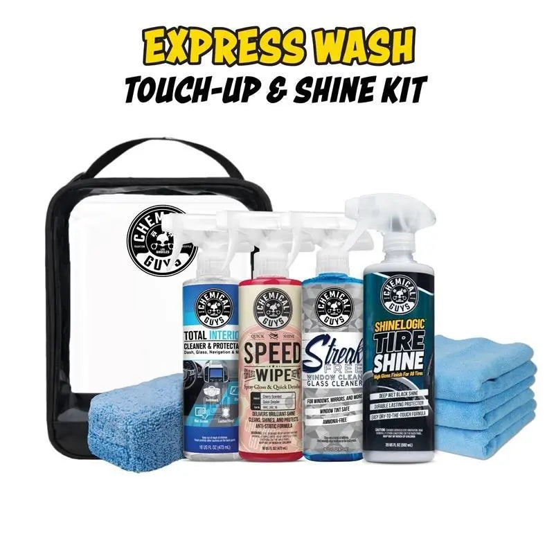 Chemical Guys after the Automatic Car Wash Kits – Interior or Shine Touch up Bundle | Quick Detail, Tire Shine, Glass & Interior Cleaner | Trunk Organizer with Microfiber Towels & Storage Bag for On-The-Go Detailing Anytime | Car Cleaning