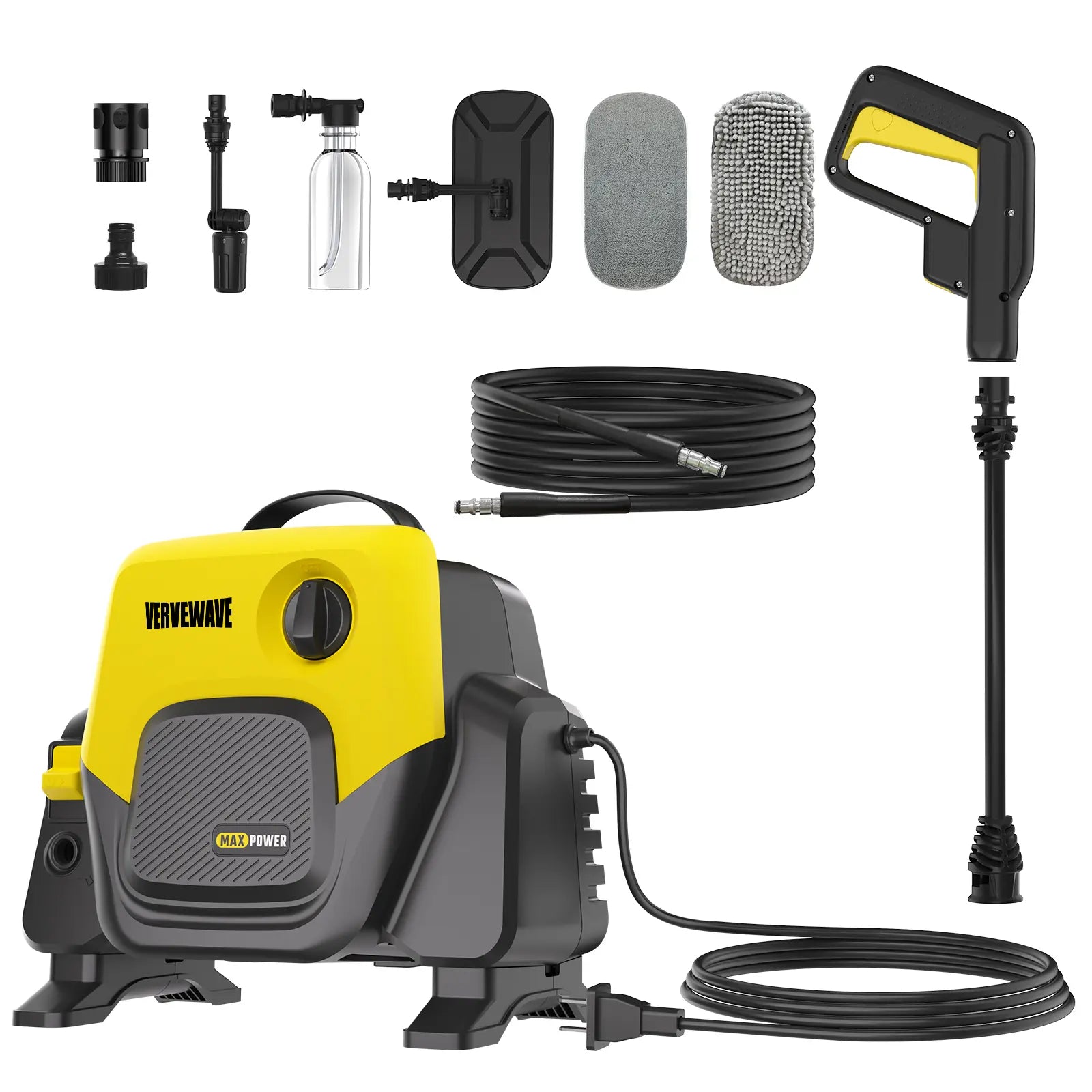 VERVEWAVE Water Pressure Washer for Car, Max. 2400 PSI, Deep-Cleaning Water Pressure, Power High-Pressure Washer with 5-In-1 Nozzles and Foam Pot, Vehicle, Fence, Furniture