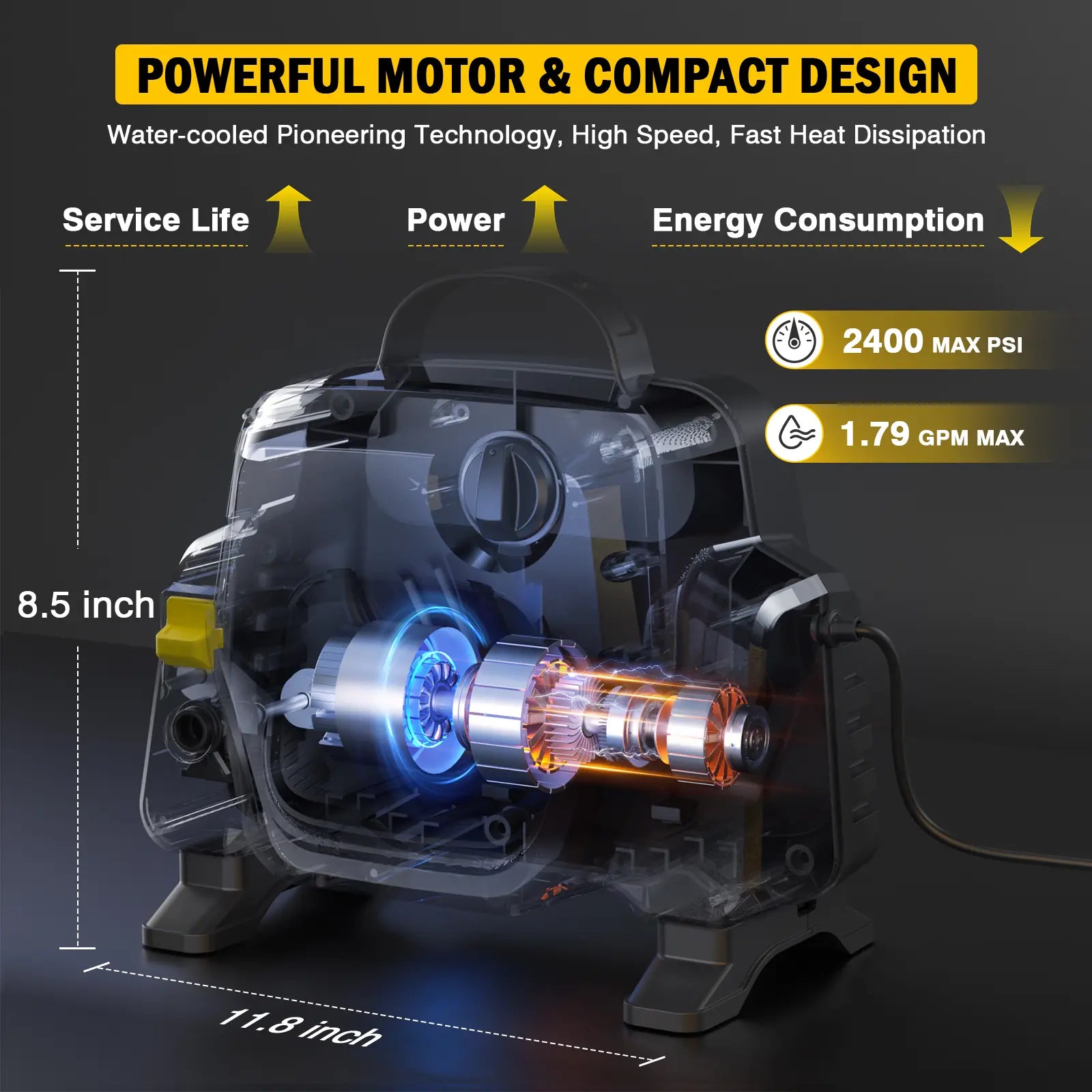 VERVEWAVE Water Pressure Washer for Car, Max. 2400 PSI, Deep-Cleaning Water Pressure, Power High-Pressure Washer with 5-In-1 Nozzles and Foam Pot, Vehicle, Fence, Furniture