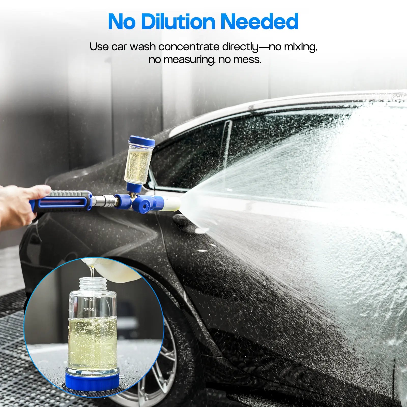 Concentrate Foam Cannon with 100Ml Bottle, No Dilution Needed Car Wash Foam Sprayer, Adjustable Foam Concentration, 360° Rotatable Spray Nozzle, Standard 1/4" Brass Connector, Lightweight & Easy to Handle