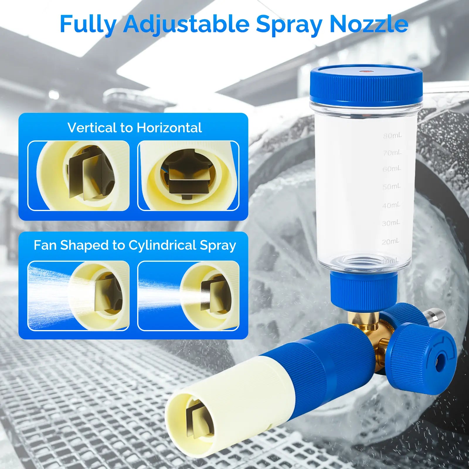 Concentrate Foam Cannon with 100Ml Bottle, No Dilution Needed Car Wash Foam Sprayer, Adjustable Foam Concentration, 360° Rotatable Spray Nozzle, Standard 1/4" Brass Connector, Lightweight & Easy to Handle
