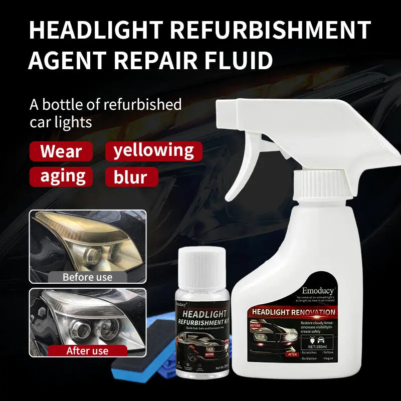 Automotive Headlamp Restoration Fluid Oxidized and Yellowed Automotive Headlamps Blurring Enhanced Crystallization Coating Refurbisher