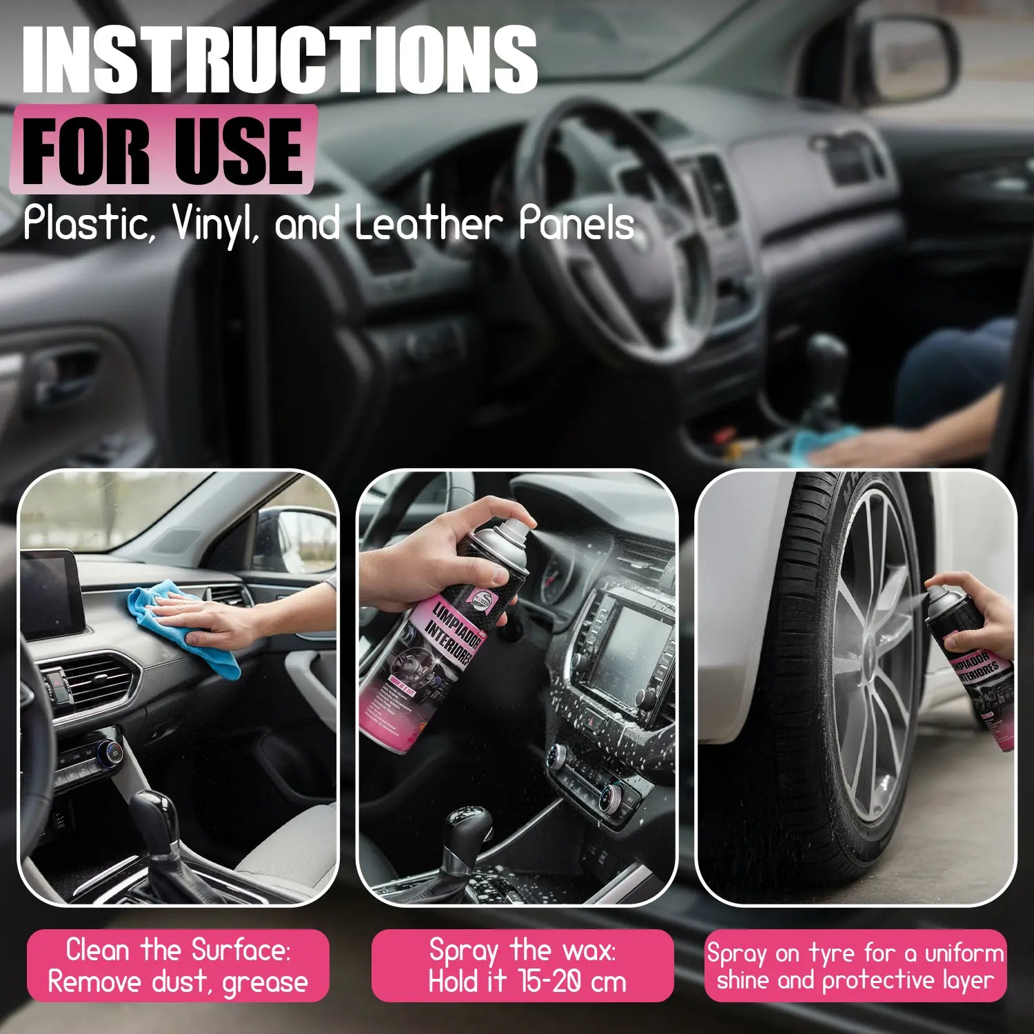 Ultimate Car Interior Polish & Cleaner Spray - 15Oz All-Purpose Detailer for Leather, Plastic, Rubber & Metal, Decontamination, Renewal & Protection, Vehicle Detailing Essential