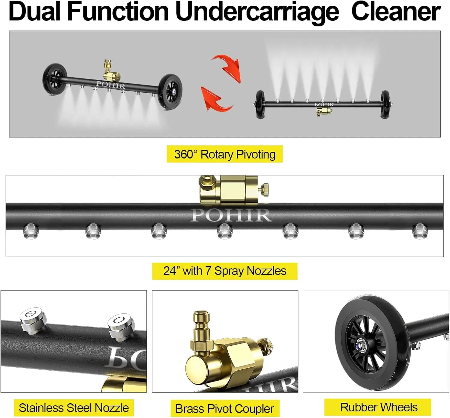 Pressure Washer Undercarriage Cleaner,24 Inch Undercarriage Washer,Hydraulic Powered under Car Cleaner with 3 Straight Extension Wands,4000Psi
