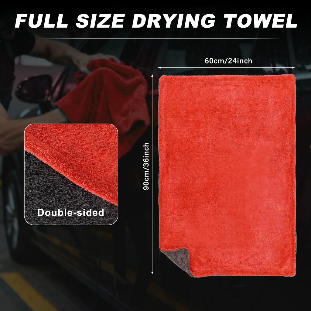 Nowwash 2-Pack 1300 GSM Microfiber Car Drying Towels 36X24 Inch Large Twisted-Loop Cloths for Cars Suvs and Trucks Ultra Absorbent Soft on Paint Streak-Free Performance Durable Double-Sided Design for Detailing Washing and Everyday Vehicle Care