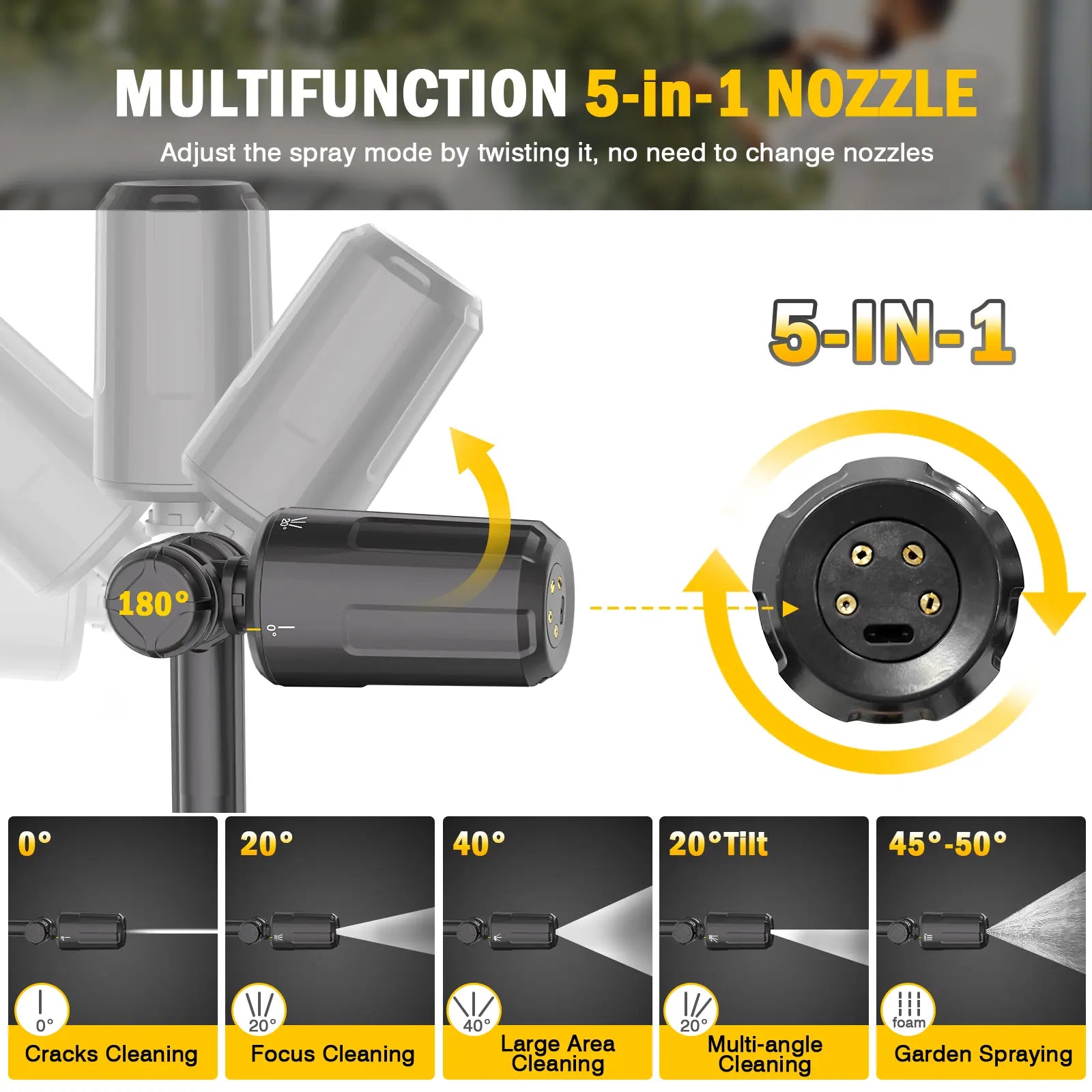 VERVEWAVE Water Pressure Washer for Car, Max. 2400 PSI, Deep-Cleaning Water Pressure, Power High-Pressure Washer with 5-In-1 Nozzles and Foam Pot, Vehicle, Fence, Furniture